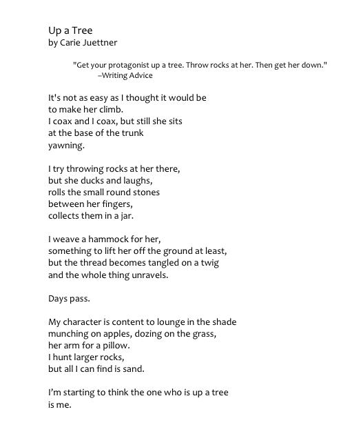 "Up a Tree" won Second Place in the Austin Poetry Society’s Moving Along Award, 2014