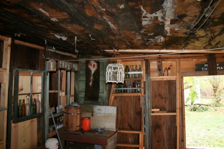 Inside the ghost shed today-- it's had some renovations since my childhood, but it's still creepy.